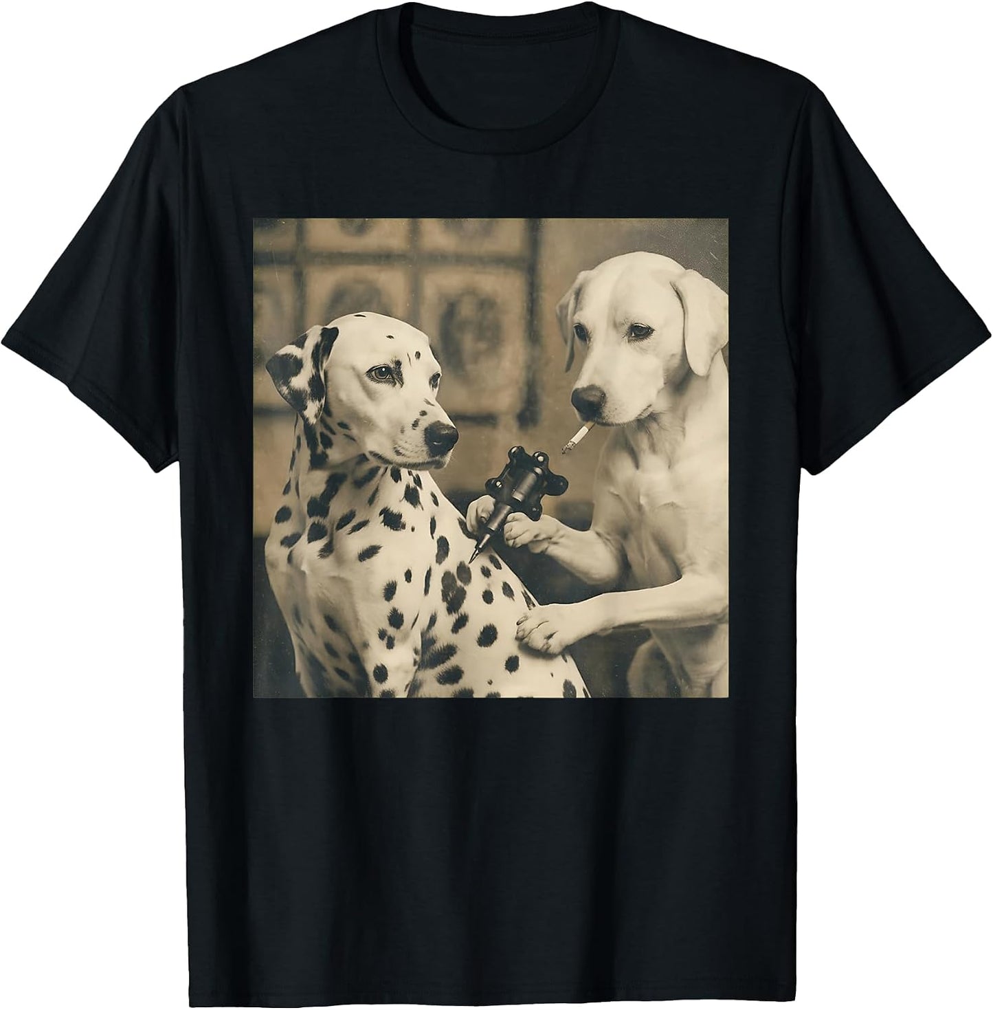 Retro Dalmatian Dog Tattoo Artist Funny Meme Graphic T-Shirt