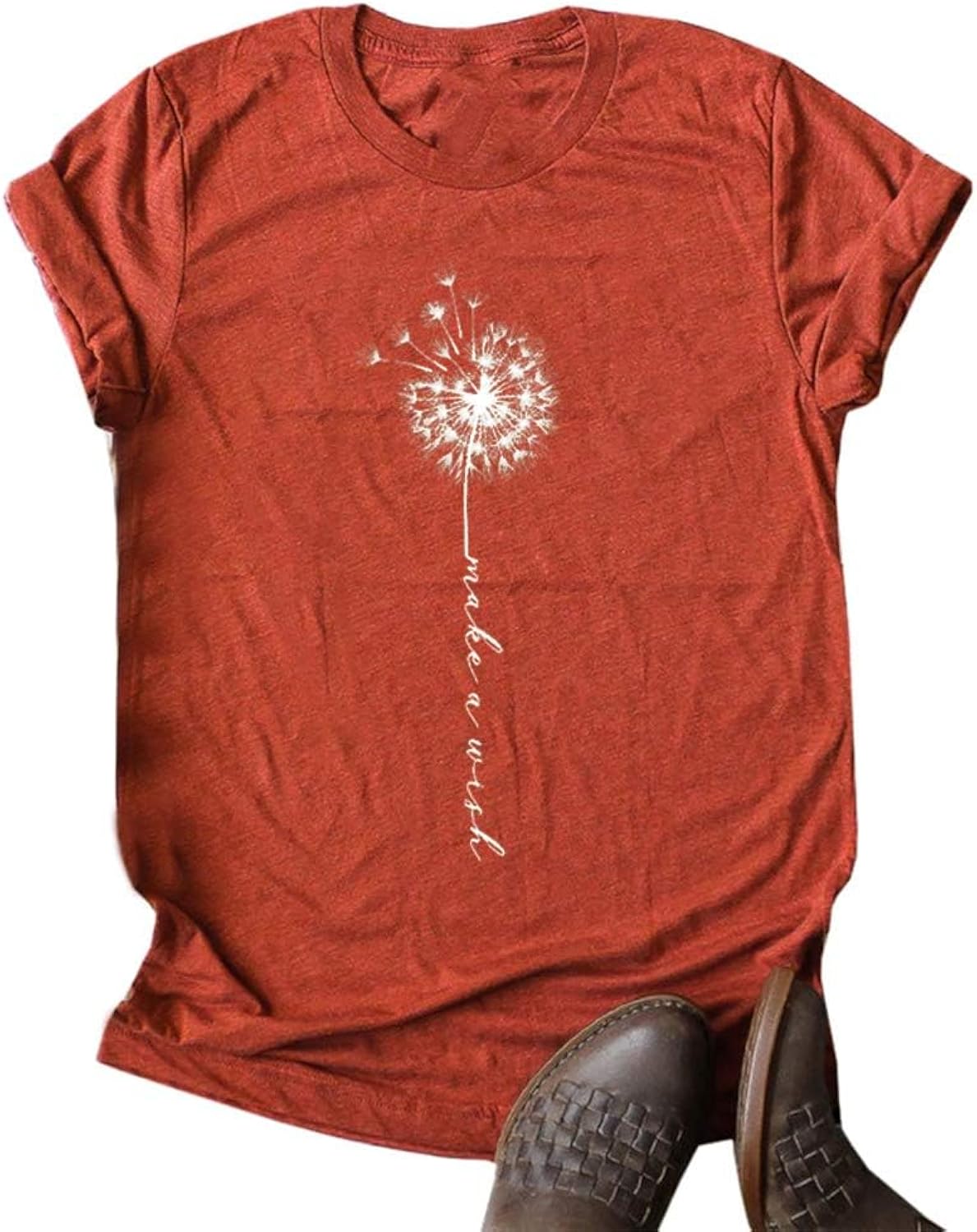 Womens Cute Make A Wish Dandelion Printed Tee Shirts Summer Cotton Vintage Graphic Tees Tops