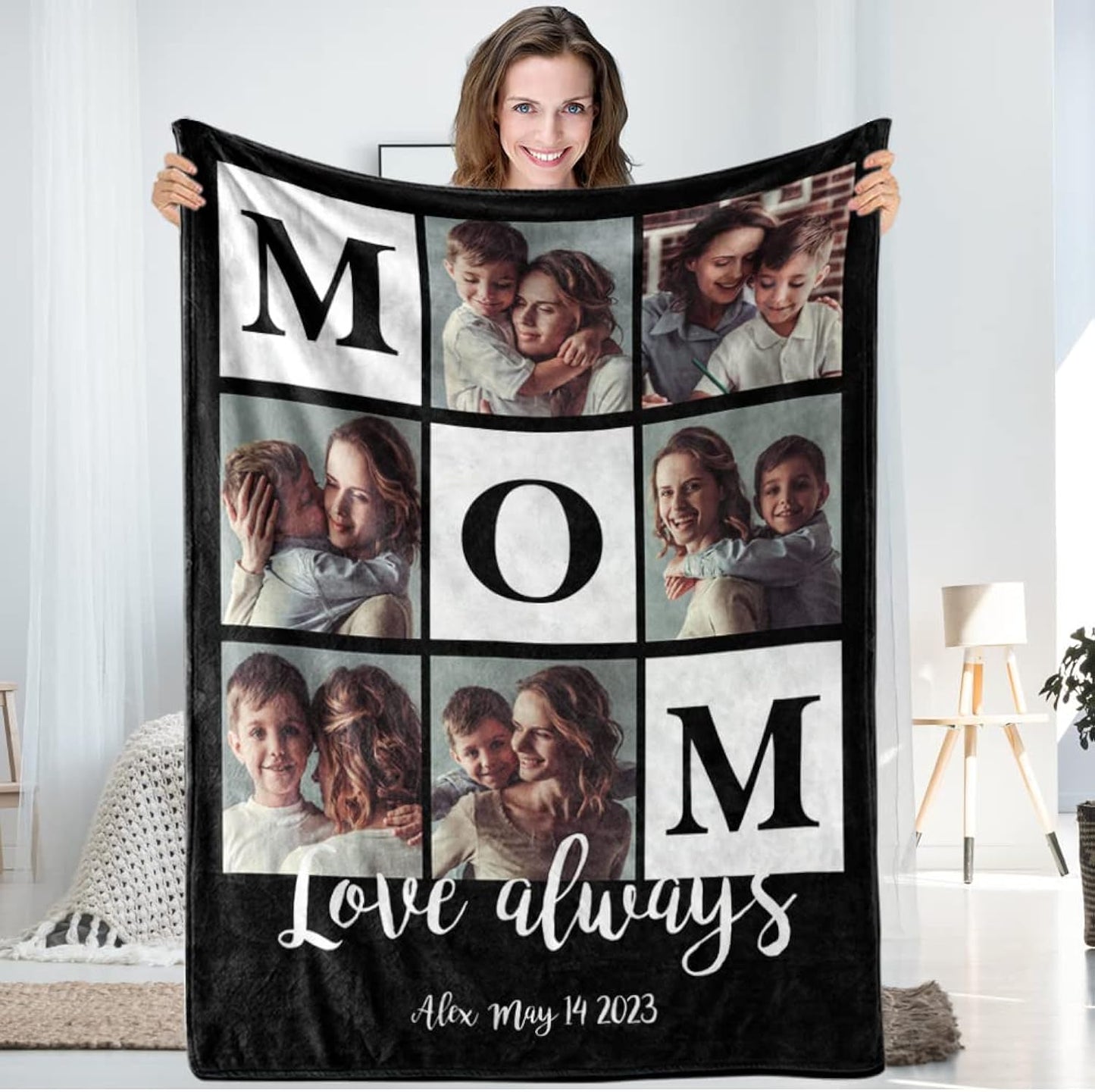 TinyName Ships Next Day, Personalized Gifts for Mom, Custom Blankets with Photos Text Customized Fleece Picture Blanket for Mom Grandma Christmas Mother Day Birthday Gifts