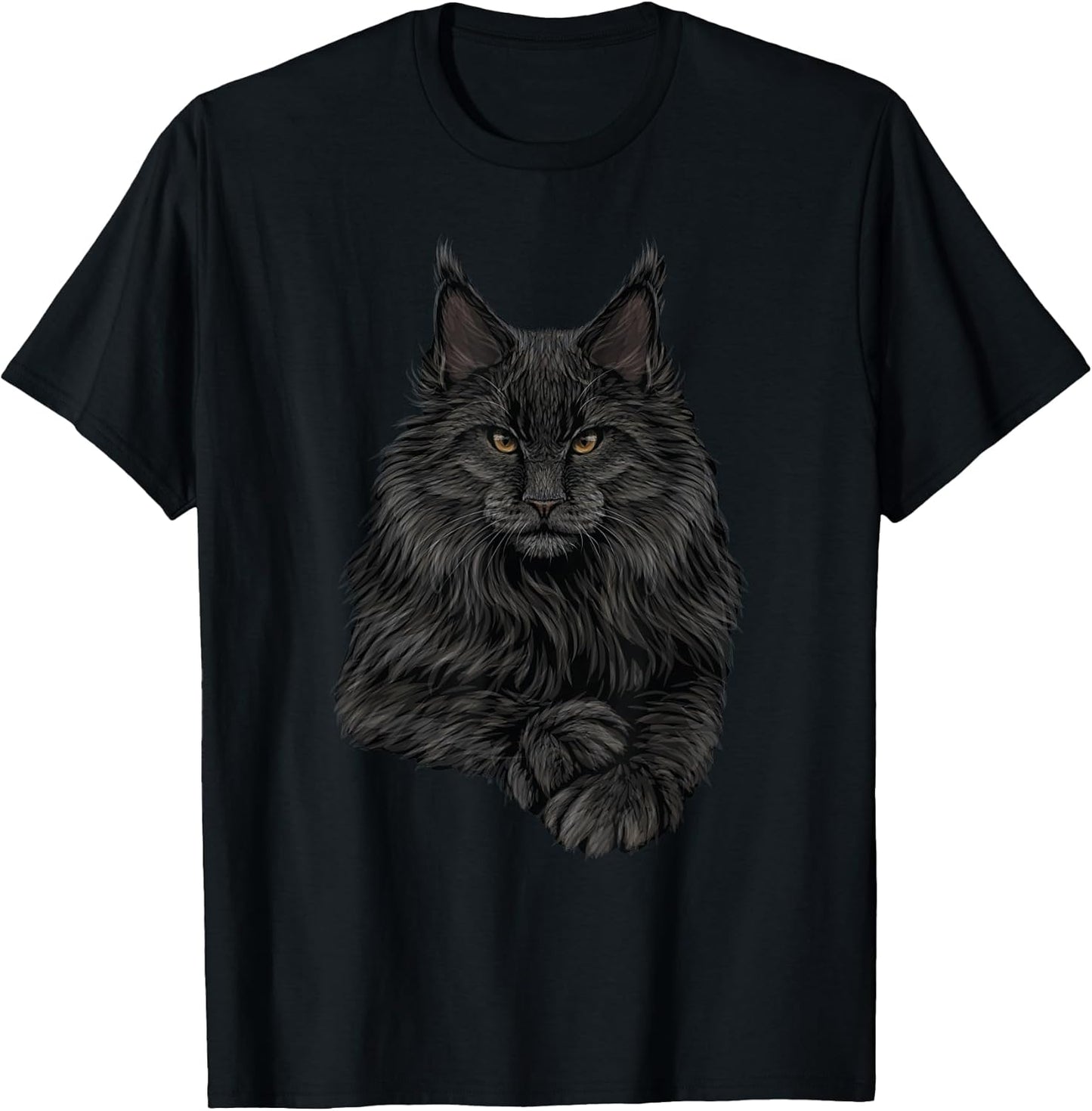 Realistic Cute Maine Coon cat Sitting for Lovers Animals T-Shirt