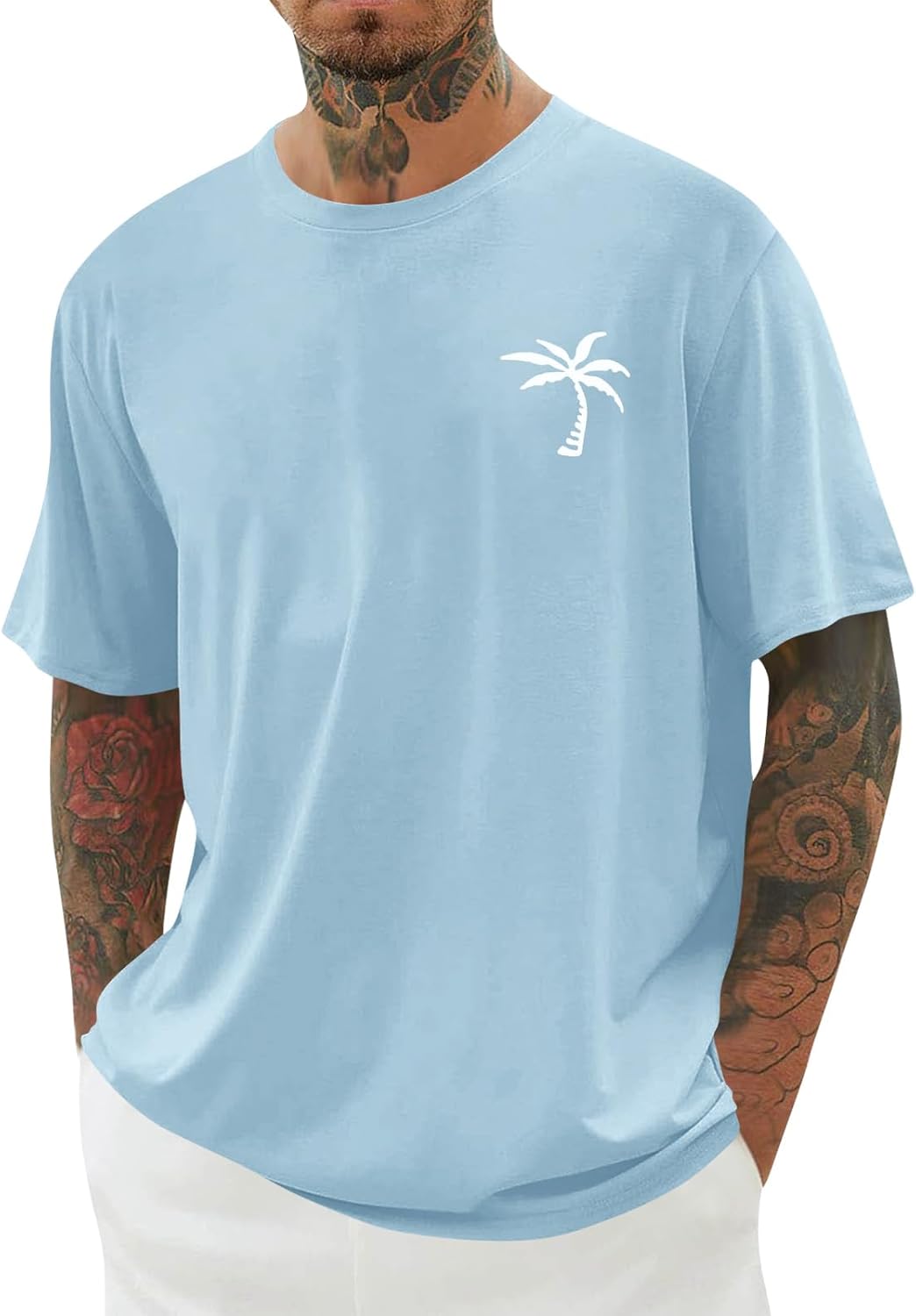 Mens Short Sleeve T-Shirt Graphic Loose Fit Tee Crew Neck Palm Tree Summer Shirts