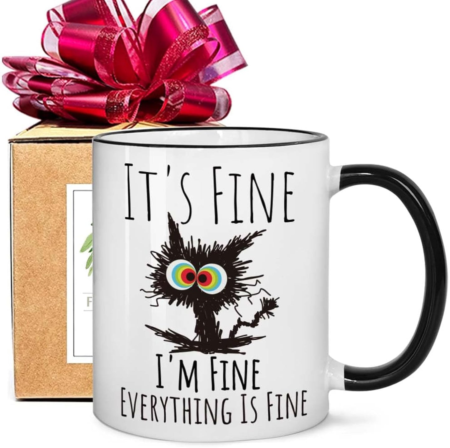 FALJIOK Funny Cat Coffee Mug Gifts for Cat Lover, It's Fine I'm Fine Everything Is Fines Coffee Mug 11oz, Novelty Mugs Gift for Women Man, Cats Lover Birthday Christmas Mugs