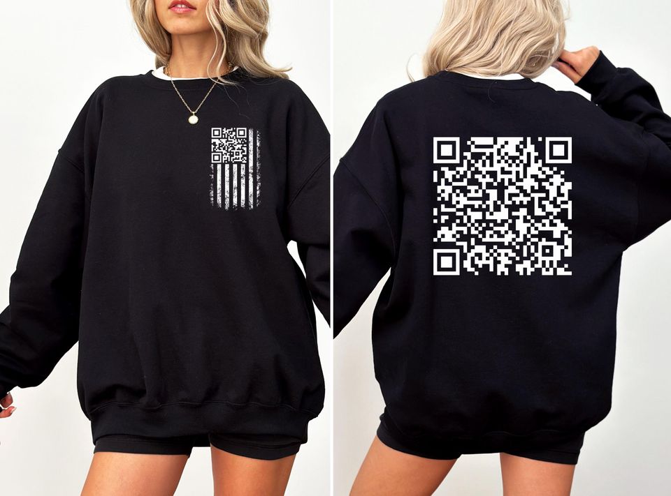 Dancing Donald Trump QR Code Sweatshirt - Humorous Black Activewear for Kids - Unique Political Gift