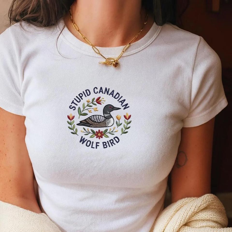 Embroidered Heated Rivalry Baby Tee, Stupid Canadian Wolf Bird Shirt, Team Hollanov Hockey Romance LGBT Gift