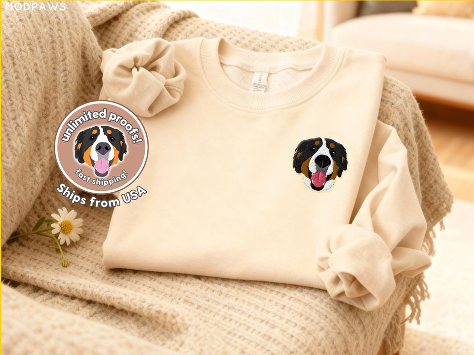 Custom Pet Portrait Embroidered Sweater Personalized Dog and Cat Embroidery Pullover Crewneck Sweatshirt