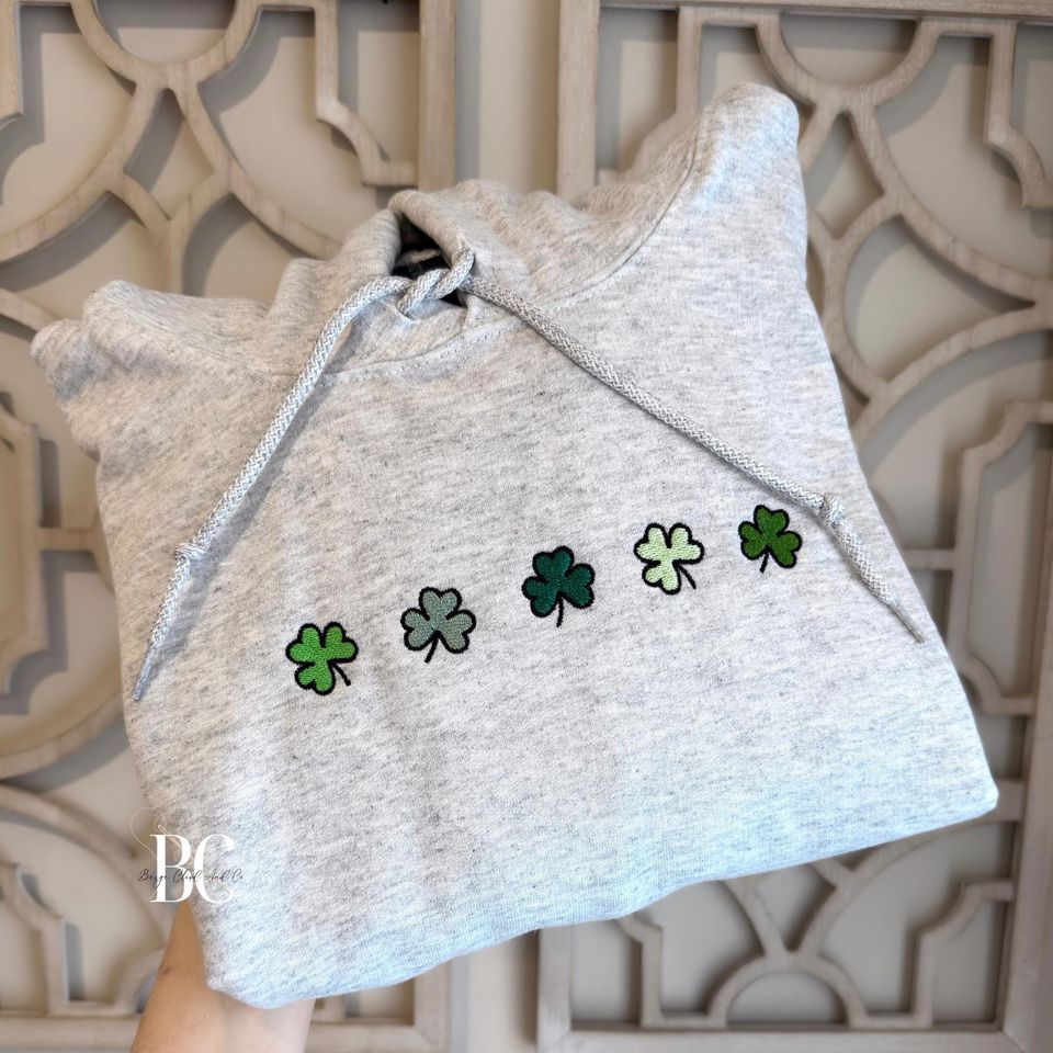 Embroidered Shamrock Sweatshirt, Minimal Clover Design, St Patricks Day Crewneck or Hoodie