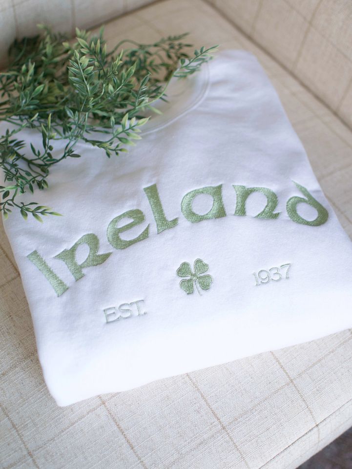 Ireland Shamrock Embroidered Crewneck Sweatshirt, Custom Vintage St. Patrick's Day Shirt, Irish Lucky Clover Sweater Gift