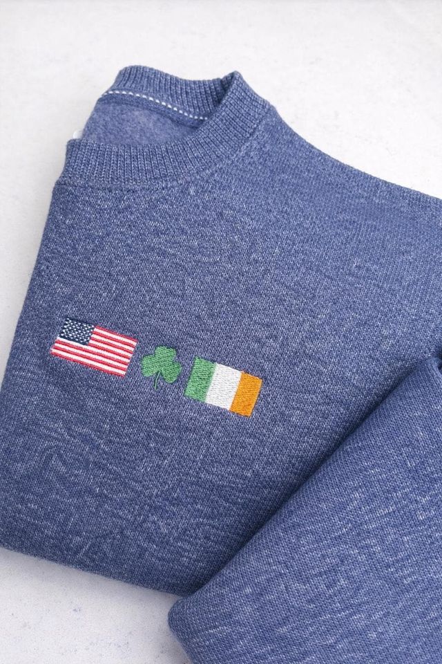 Irish American Sweatshirt St Patricks Day Embroidered Shirt Shamrock Sweatshirt Irish Pride Sweater Heritage Gift Embroidered Fla