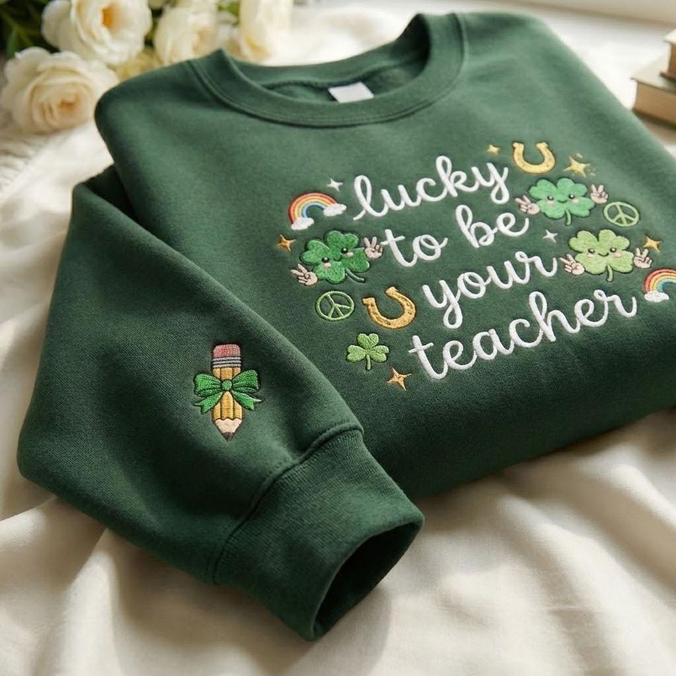 Embroidered Lucky To Be Your Teacher Sweatshirt, St Patrick's Day Teacher Shirt, St Pattys Shamrock Shirt, Irish Gift