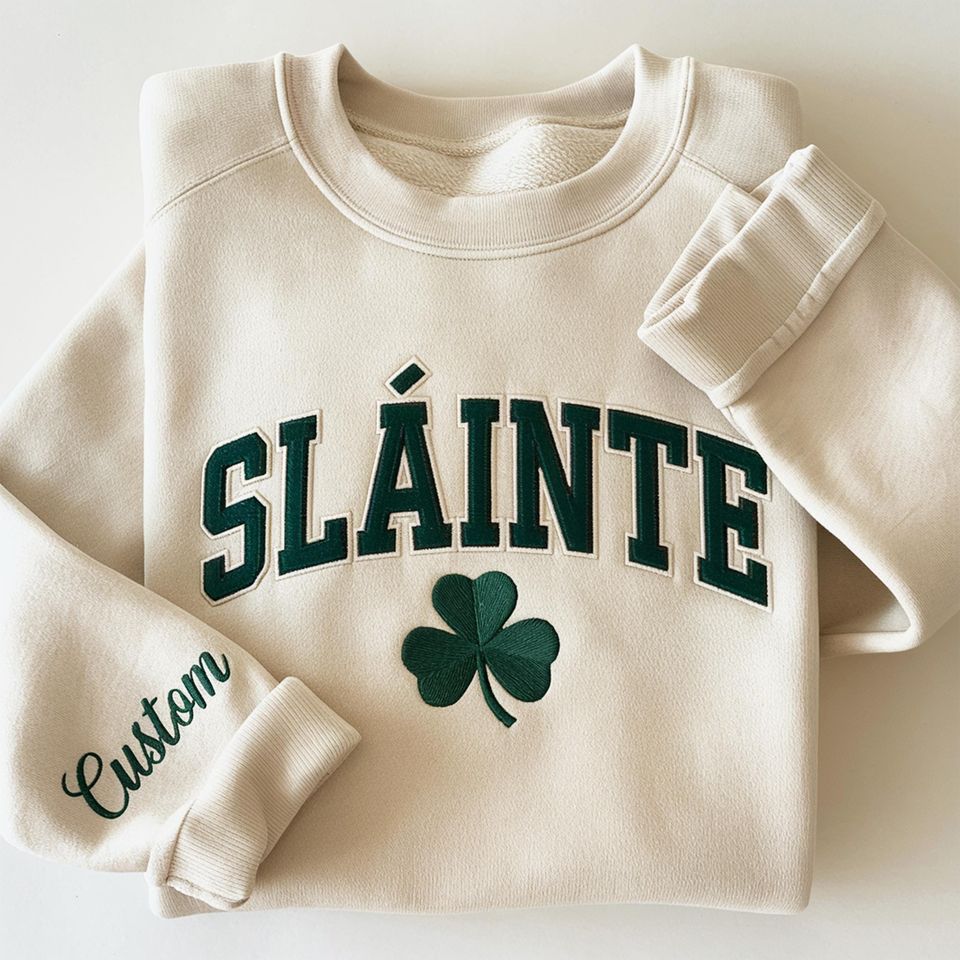 Custom Slainte Embroidered Sweatshirt, Womens St Patricks Day Sweatshirt, Cute Shamrock Sweatshirt, Shenanigans Shirt, Irish Day Gift