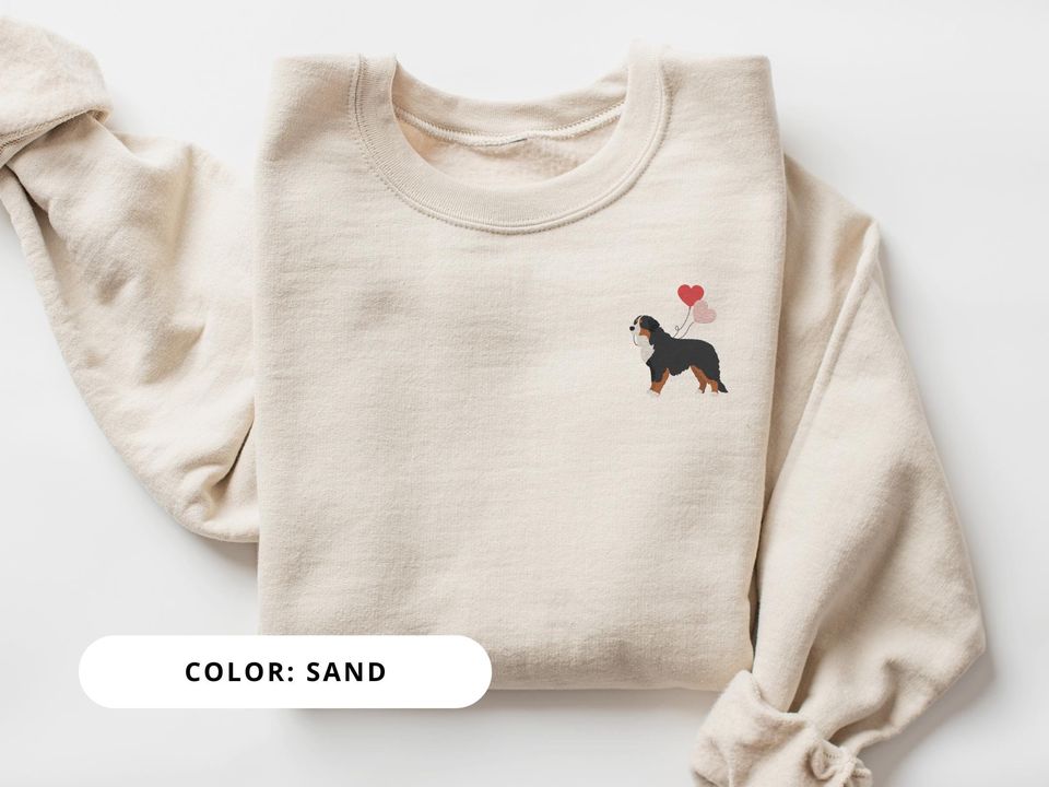 Embroidered Bernese Mountain Dog Sweatshirt Bernese Mountain Dog with Heart Balloons Berner Mom Shirt Valentine Dog Shirt Dog Lover Gift