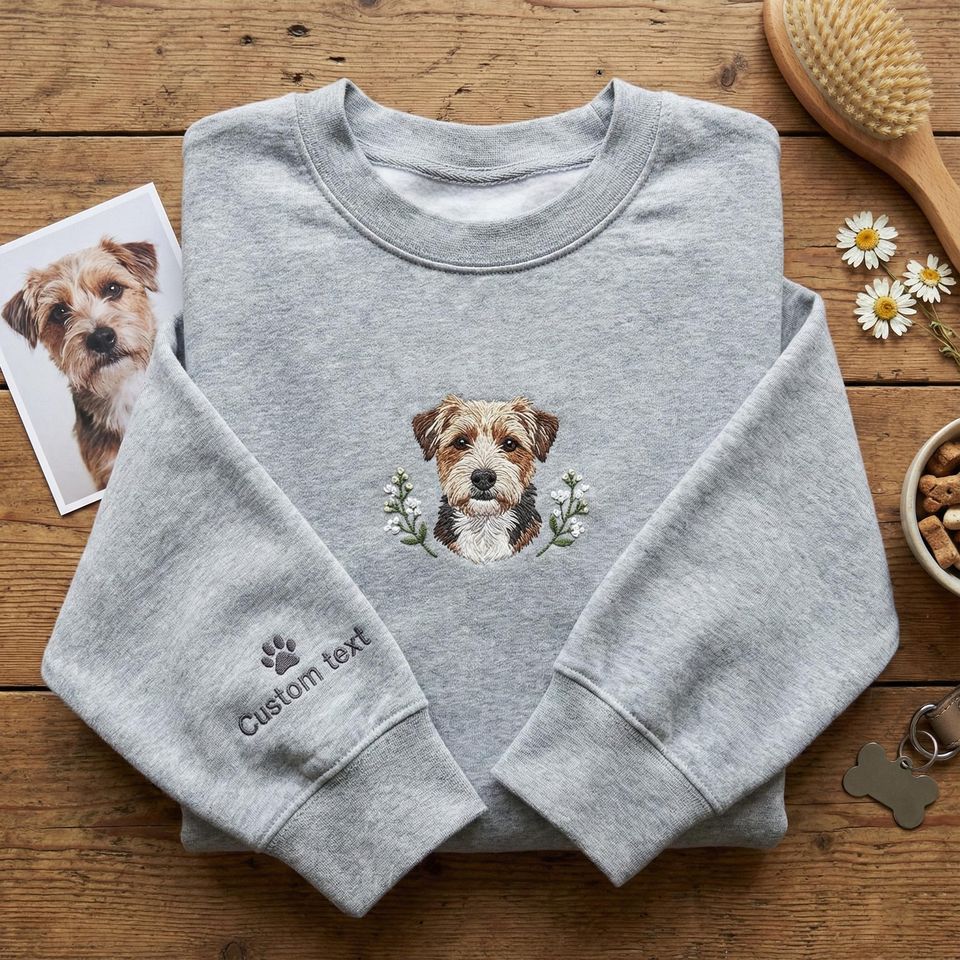 Custom Dog & Cat Embroidery Sweatshirt Personalized Pet Portrait Shirt, Fathers Day Gift, Pet Lover Clothing