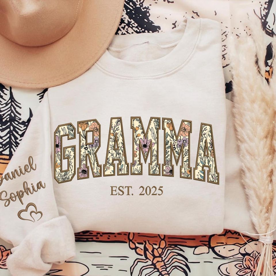 Custom Gramma Sweatshirt - Floral Appliqu Embroidered Gramma Sweater, Personalized Grandma Gift, Gramma Gifts, Mothers Day, Christmas 2025