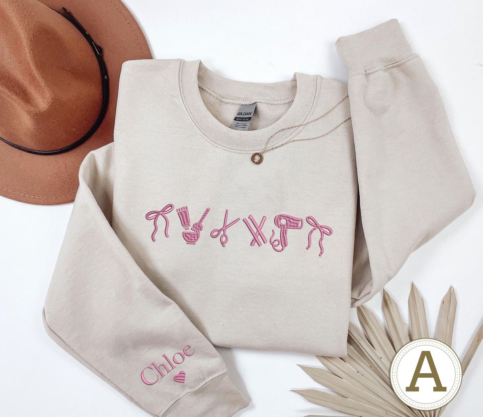 Embroidered Custom Gift For Hairstylist, Hairdresser Sweater,Embroidered Hair Stylist Icons,Hair Stylist Gift,Beauty Salon Gift, Cosmetology