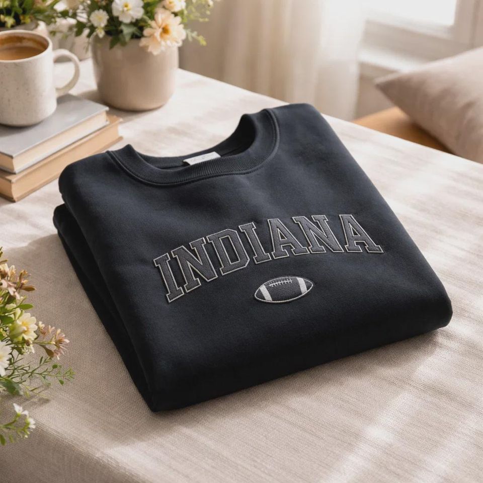 Embroidered Indiana Football Sweatshirt Go Indiana College Football Tee