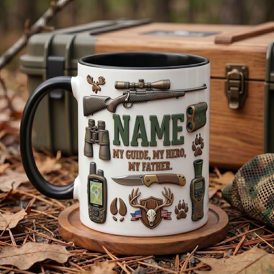 3D Embossed Deer Hunter Dad Mug with Custom Name