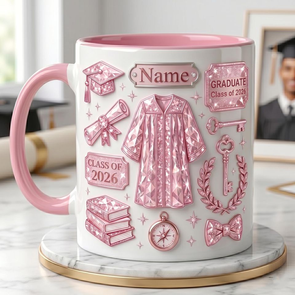 Personalized Graduation Mug - Class of 2026, 3D Embossed Name & Effect, Graduation Gift