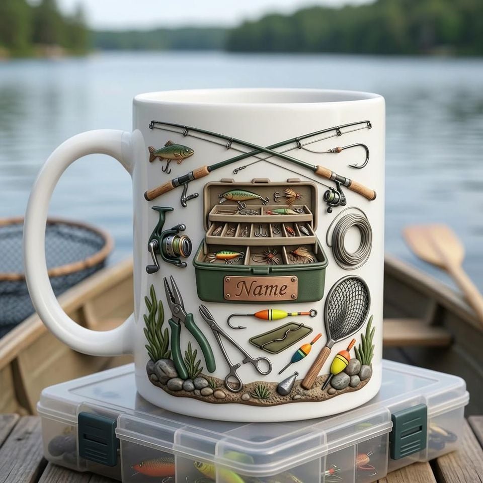 Personalized Fishing Mug - Cast Line Coffee Cup for River Life Hobby