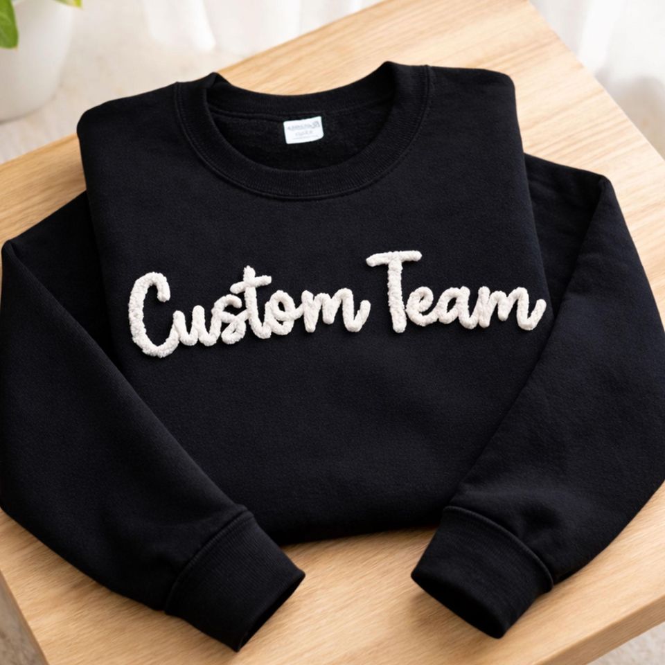 Custom Team Name Chenille Yarn Embroidered Sweatshirt with Mascot for School Spirit and Gifts
