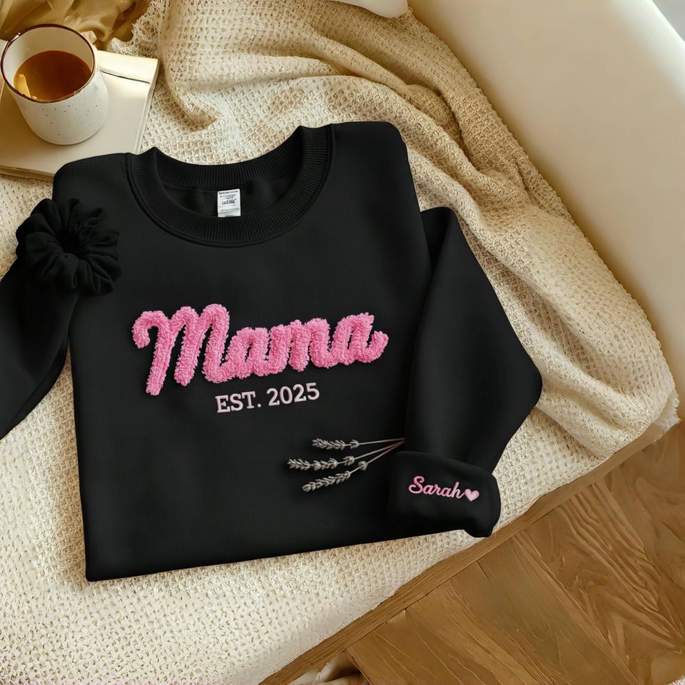 Custom Mama Sweatshirt with Chenille Yarn Embroidery