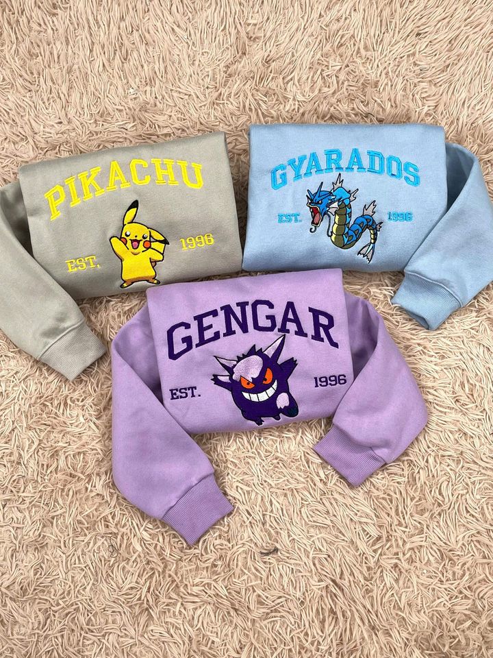Custom Embroidered Poke Sweatshirt, Persionalized Anime Characters Sweatshirt, Anime Gift for Her Him, 90s Cartoon Crewneck, Pocket Beast