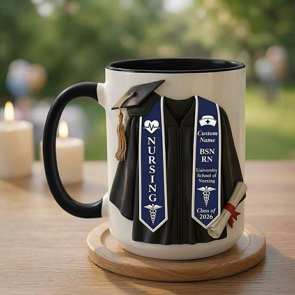 Personalized Nurse Graduation Stole Mug 3D, RN BSN Coffee Cup