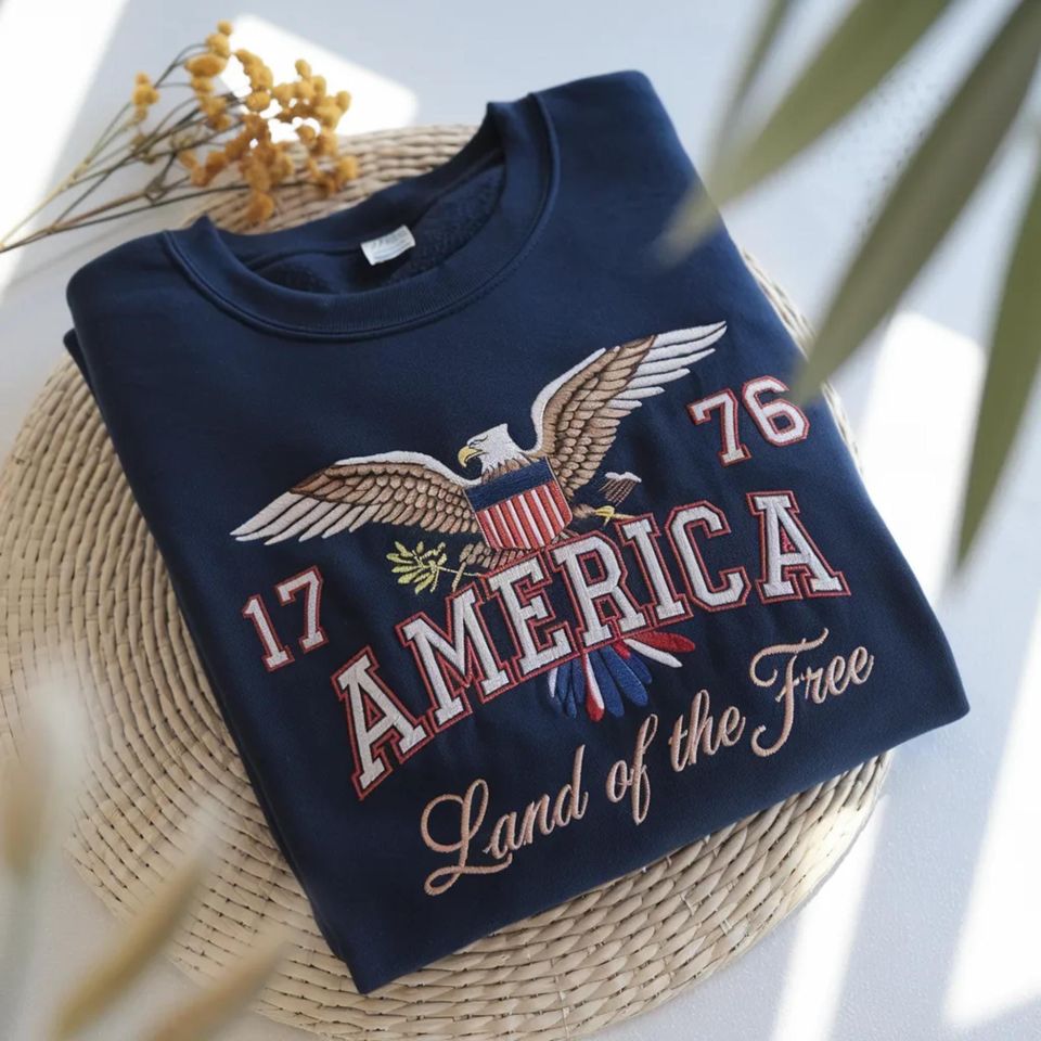 Embroidered American Eagle 250th Anniversary Sweatshirt, Patriotic USA Land of the Free Tee