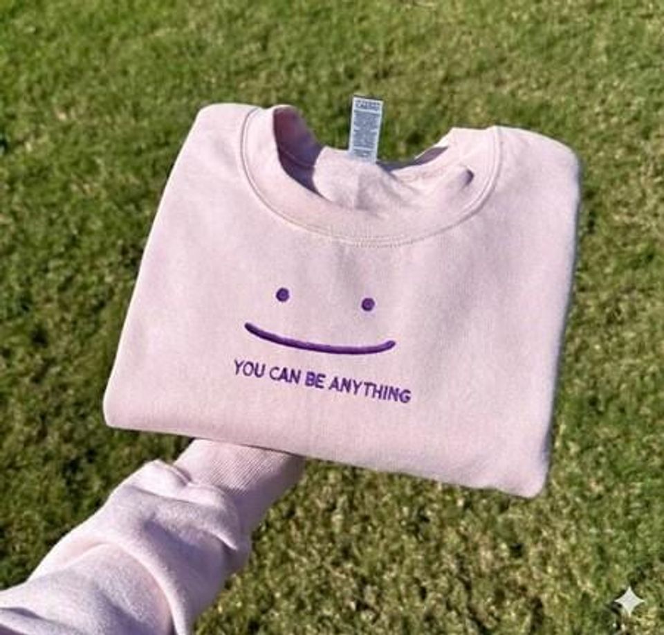 Ditto PKM Embroidered Sweatshirt - You Can Be Anything Cartoon Embroidery - Purple