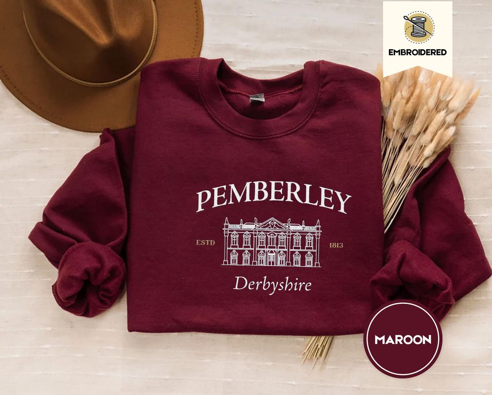 Pride and Prejudice Embroidered Crewneck Sweatshirt – Mr. Darcy & Elizabeth Bennet, Pemberley Estate