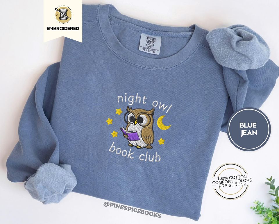 Night Owl Book Club Embroidered Sweatshirt