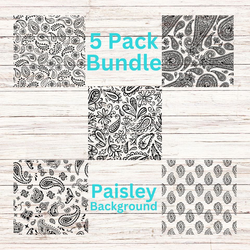 Paisley svg/png 5 Pack Western Pattern Bandana Print Digital Files Transparent Background