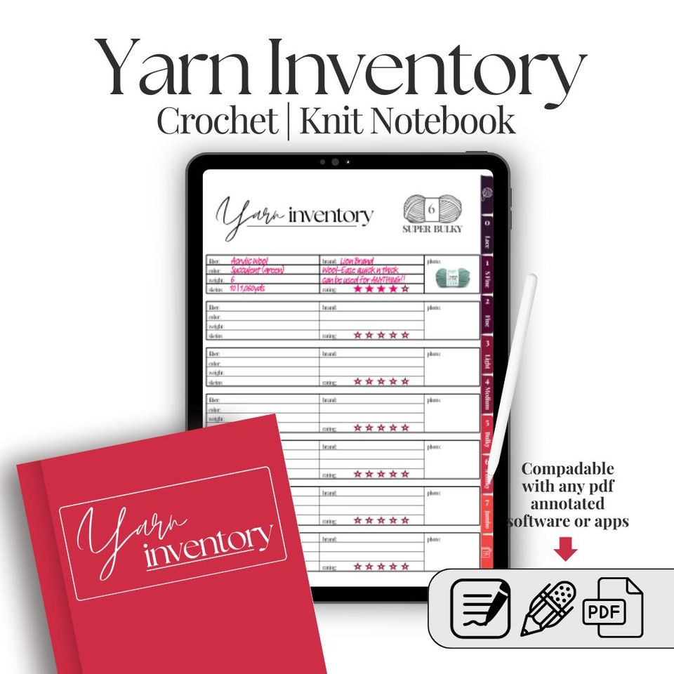 Digital Yarn Inventory Journal | Hyperlinked PDF Yarn Organizer for Goodnotes, Notability & More | Crochet and Knitting Stash Tracker
