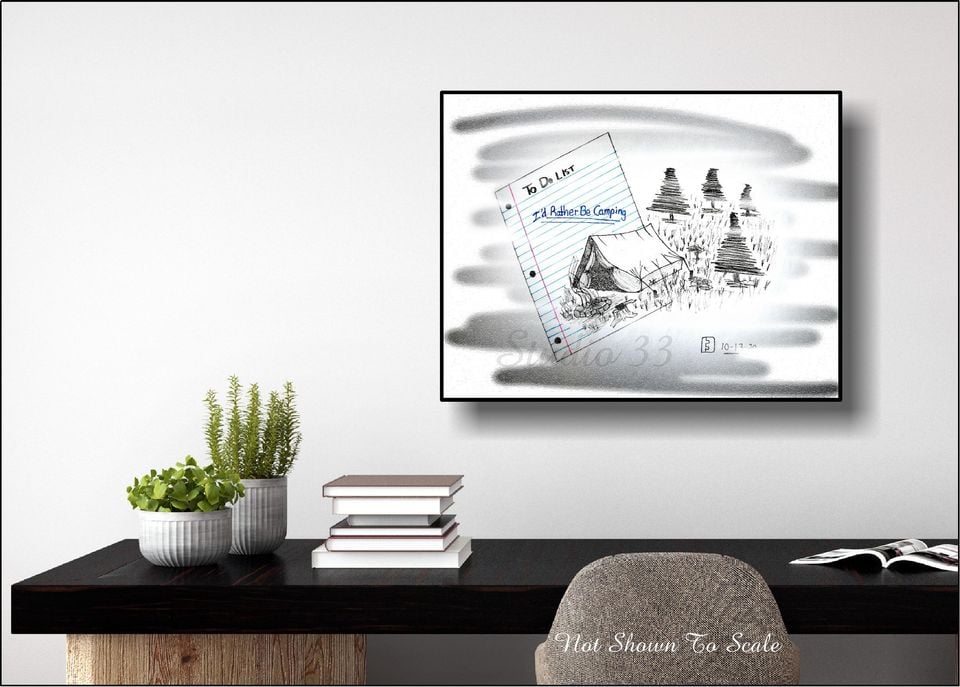 Outdoor Camping Pen & Ink Downloadable Print, To Do List, Plus 3 FREE Fishing Reel Patent Documents