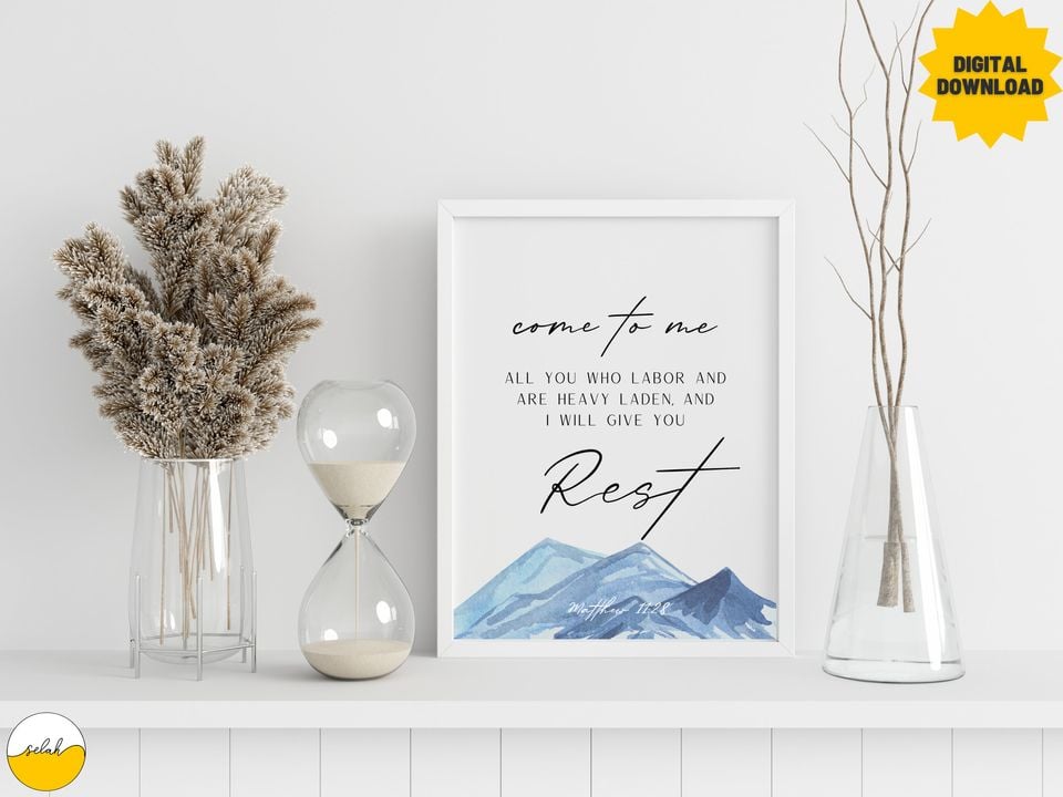 Come to Me I Will Give You Rest - Matthew 11:28 Bible Verse Print | Christian Wall Art | Home Decor | Inspirational Scripture Poster | Gift