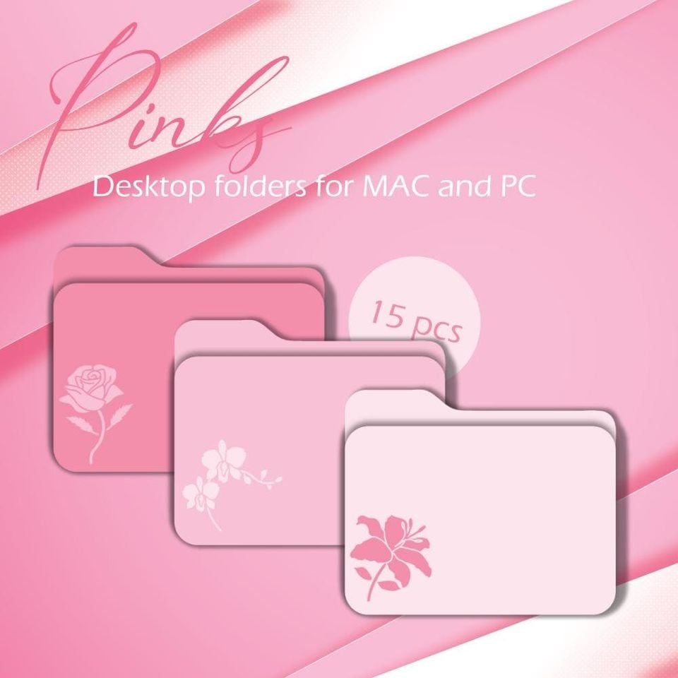 Floral Pink Desktop Folder Icons, Digital Organization (PNG and ICO Set)