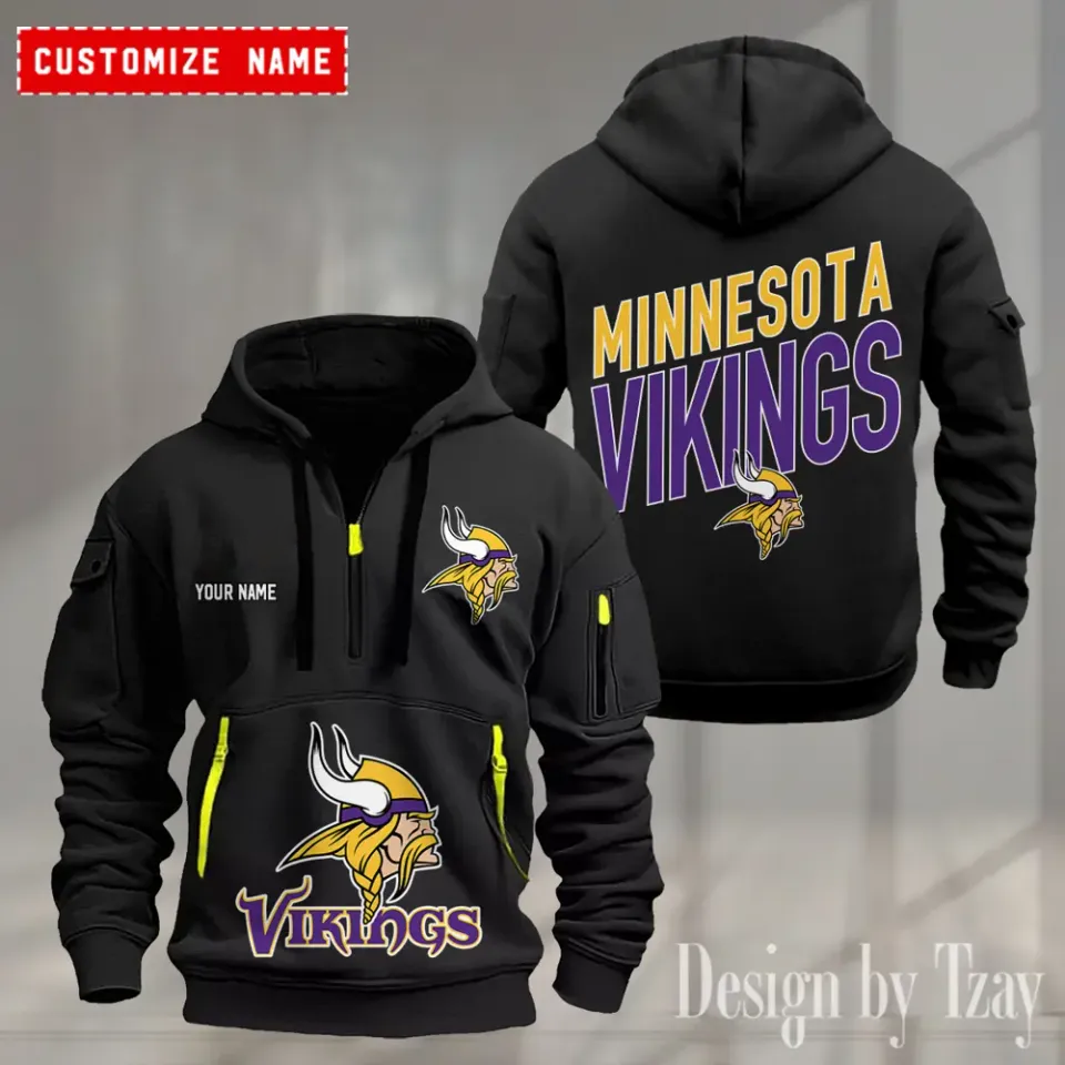 Minnesota Vikings Custom Name Quarter Zip Hoodie Football Fan Gift