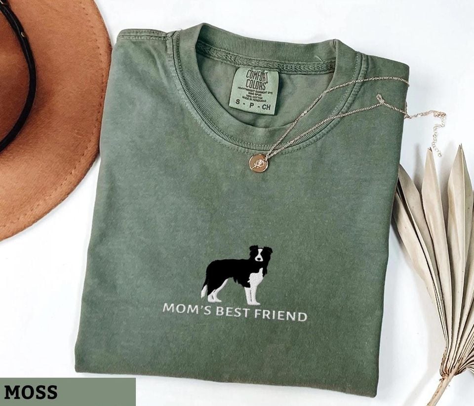 Moms Best Friend Embroidered Border Collie Shirt, Comfort Colors T-Shirt, Dog Mom Shirt, Embroidered Dog Tee, Gift for Dog Lovers
