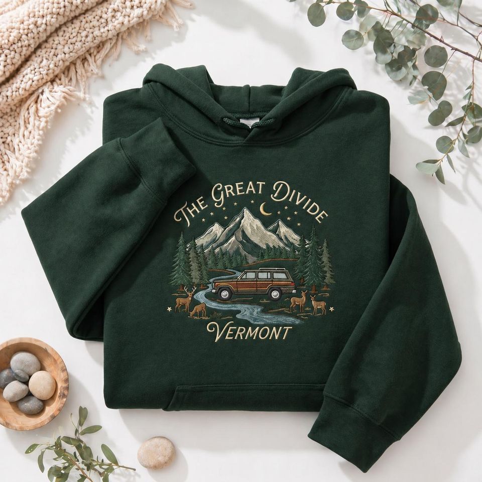 Great Divide Vermont Mountain Forest Embroidered Hoodie - Noah Kaha