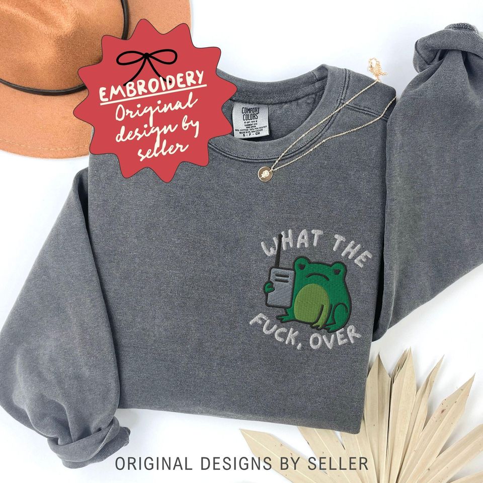 Embroidered Funny Frog Sweatshirt, Cute Frog Lovers Sweatshirt, Mental Health Sweatshirt
