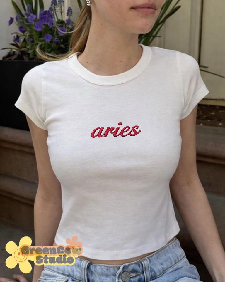 Personalized Astrology Embroidered Baby Tee, Zodiac Sign