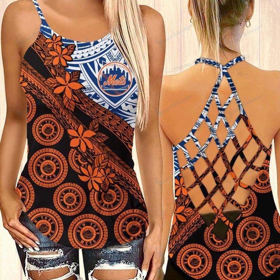 NY Mets Baseball Sport Criss Cross Tank Top