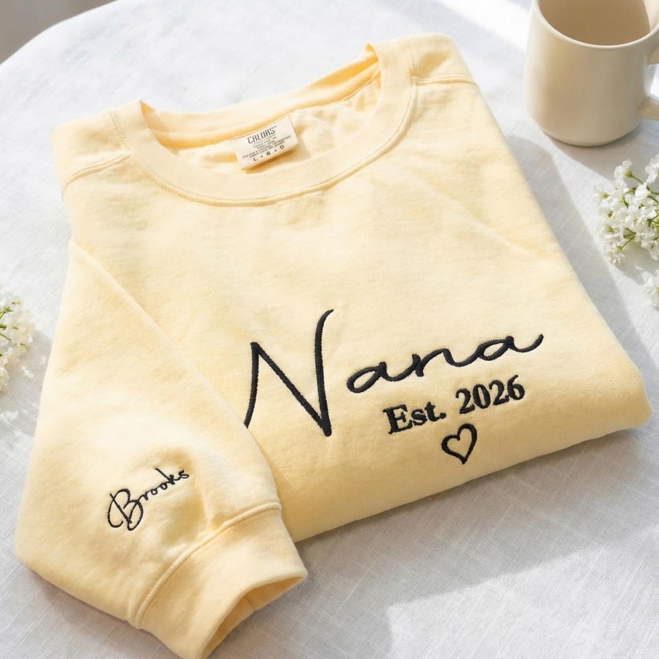 Personalized Nana Sweatshirt With Grandkids Names, Embroidered Grandma Sweatshirt, First Time Nana Gift, Pregnancy Reveal, Comfort Colors