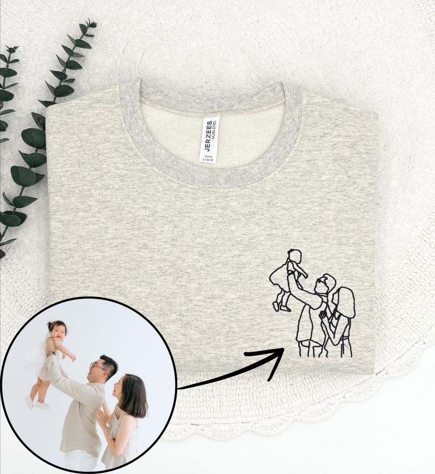 Embroidered Custom Family Portrait Sweatshirt: Line Art Pullover