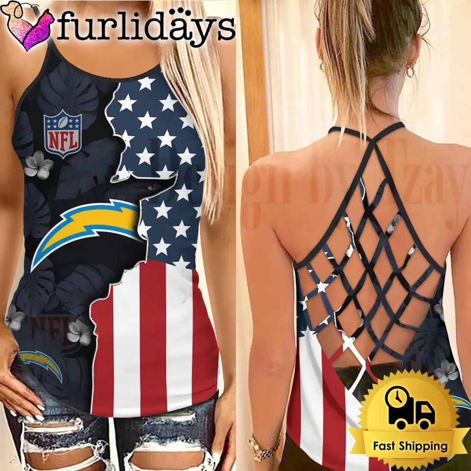 LA Chargers American Flag Criss Cross Tank Top