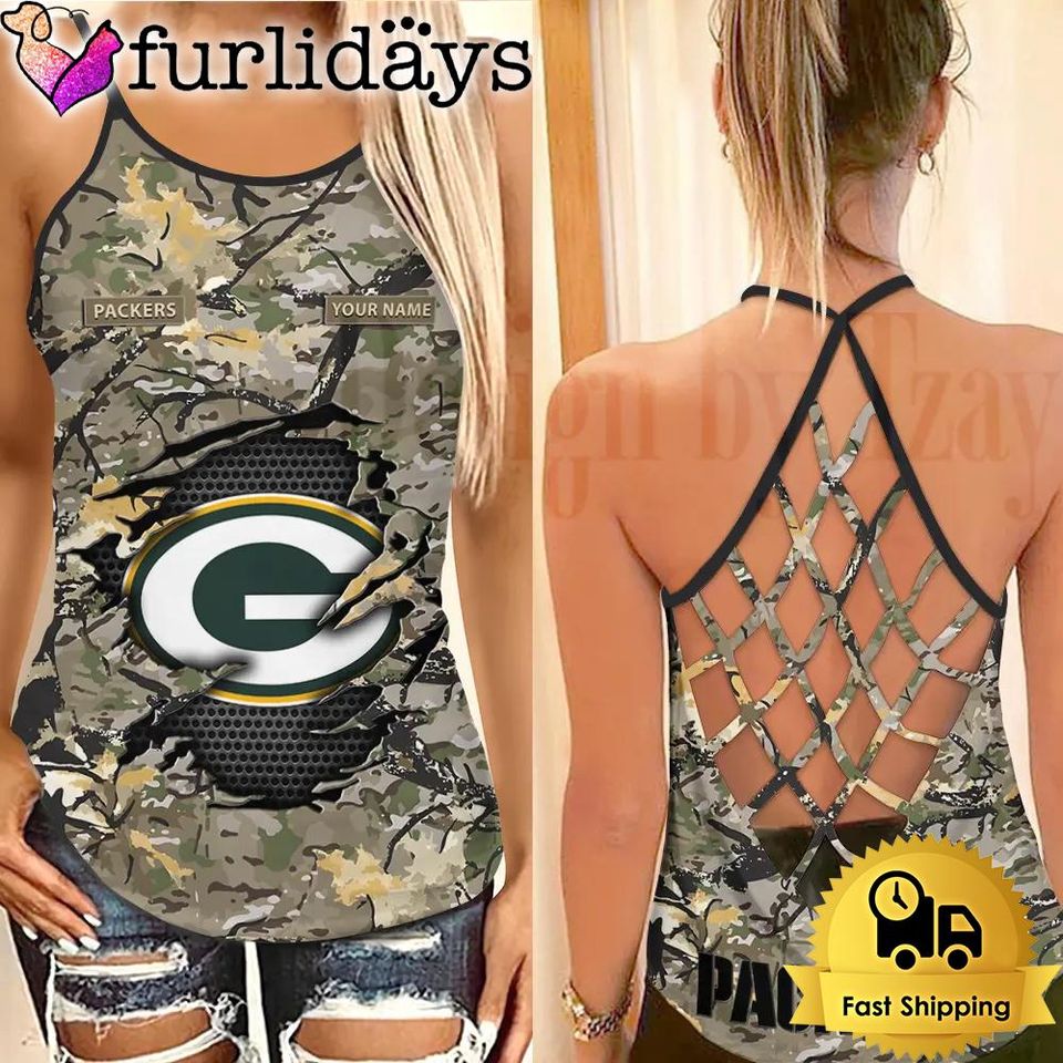Green Bay Women’s Camo Criss Cross Tank Top