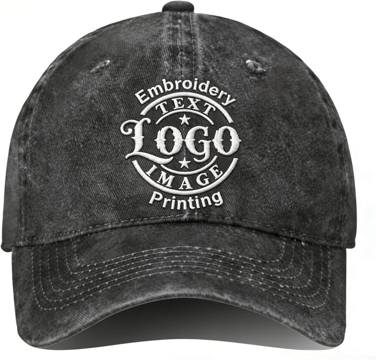 Bulk Custom Hat - Personalized Embroidered & Printed Baseball Cap to Text/Logo, Soft Washed Cotton Breathable Adjustable