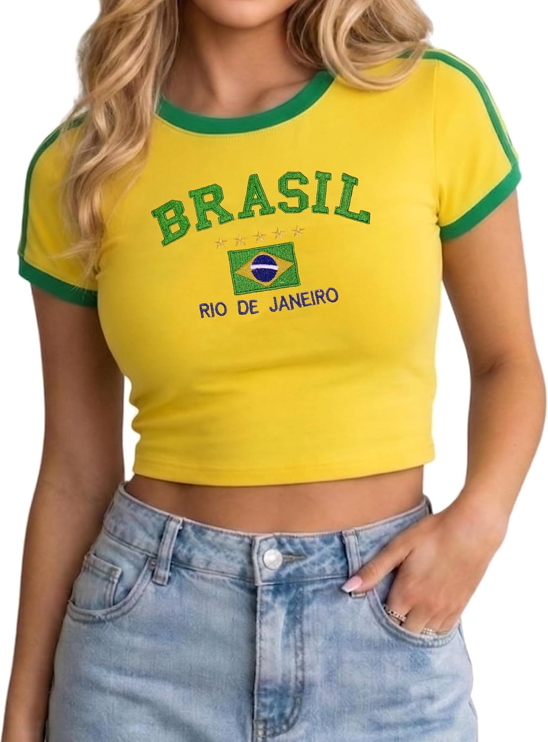 Women's Y2K Baby Tee Slim Fit Ringer T-Shirt Retro Sporty Crop Top Blokecore Aesthetic Streetwear