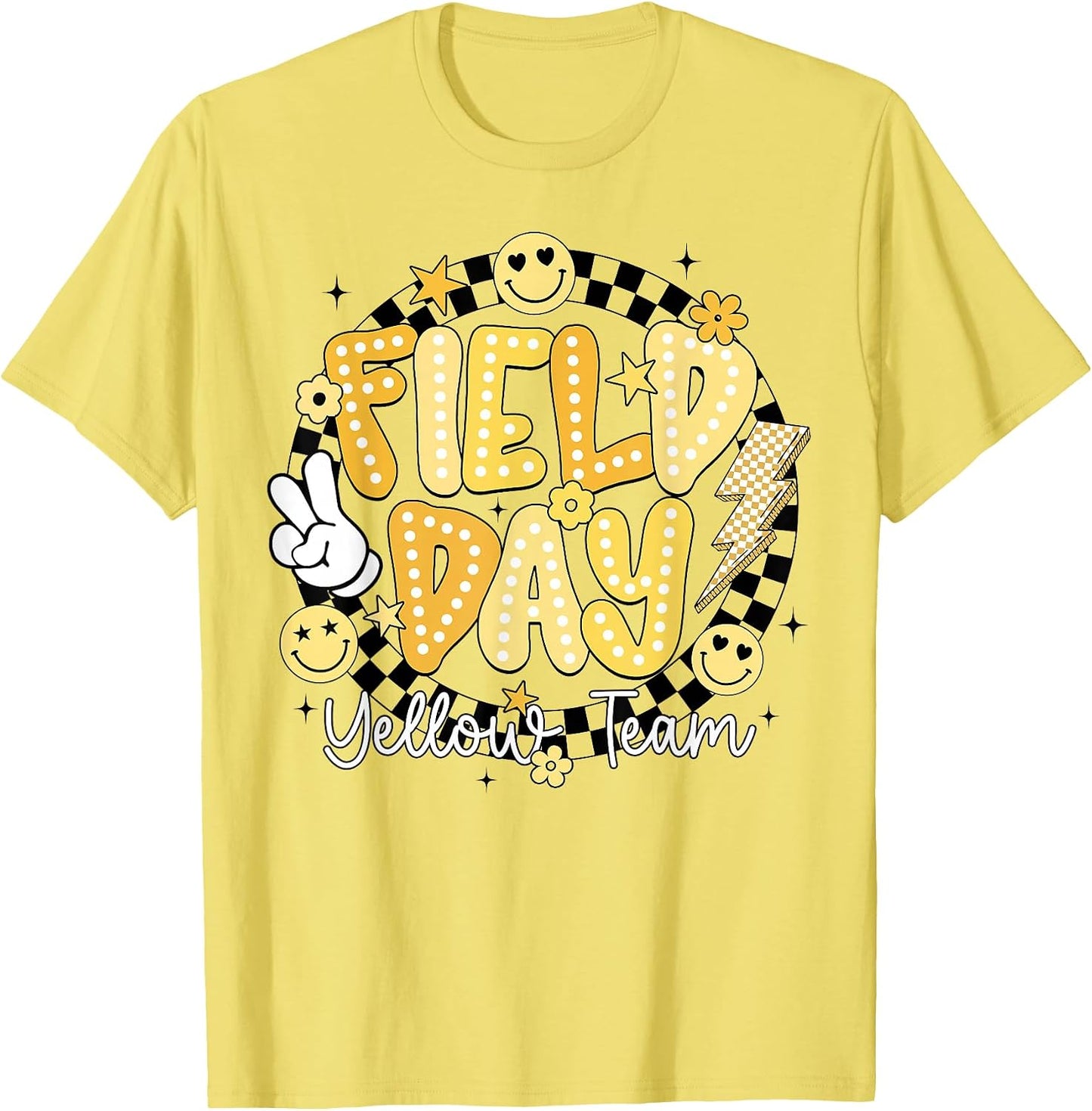 Field Day Yellow Team Retro Competiion Smile Face Lightning T-Shirt