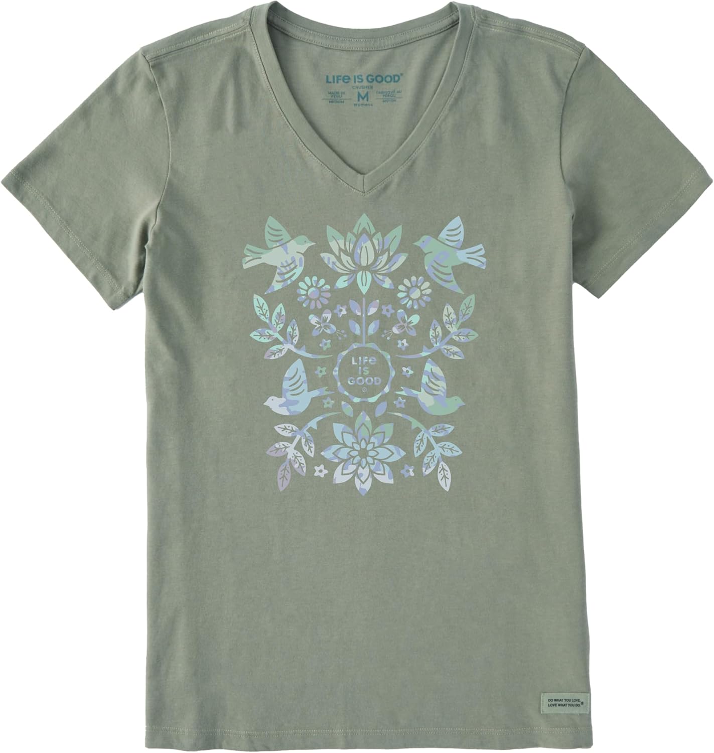 Women's Crusher Tee Shirt, Short Sleeve Cotton Graphic T-Shirts, Folk Art Garden Tie Dye