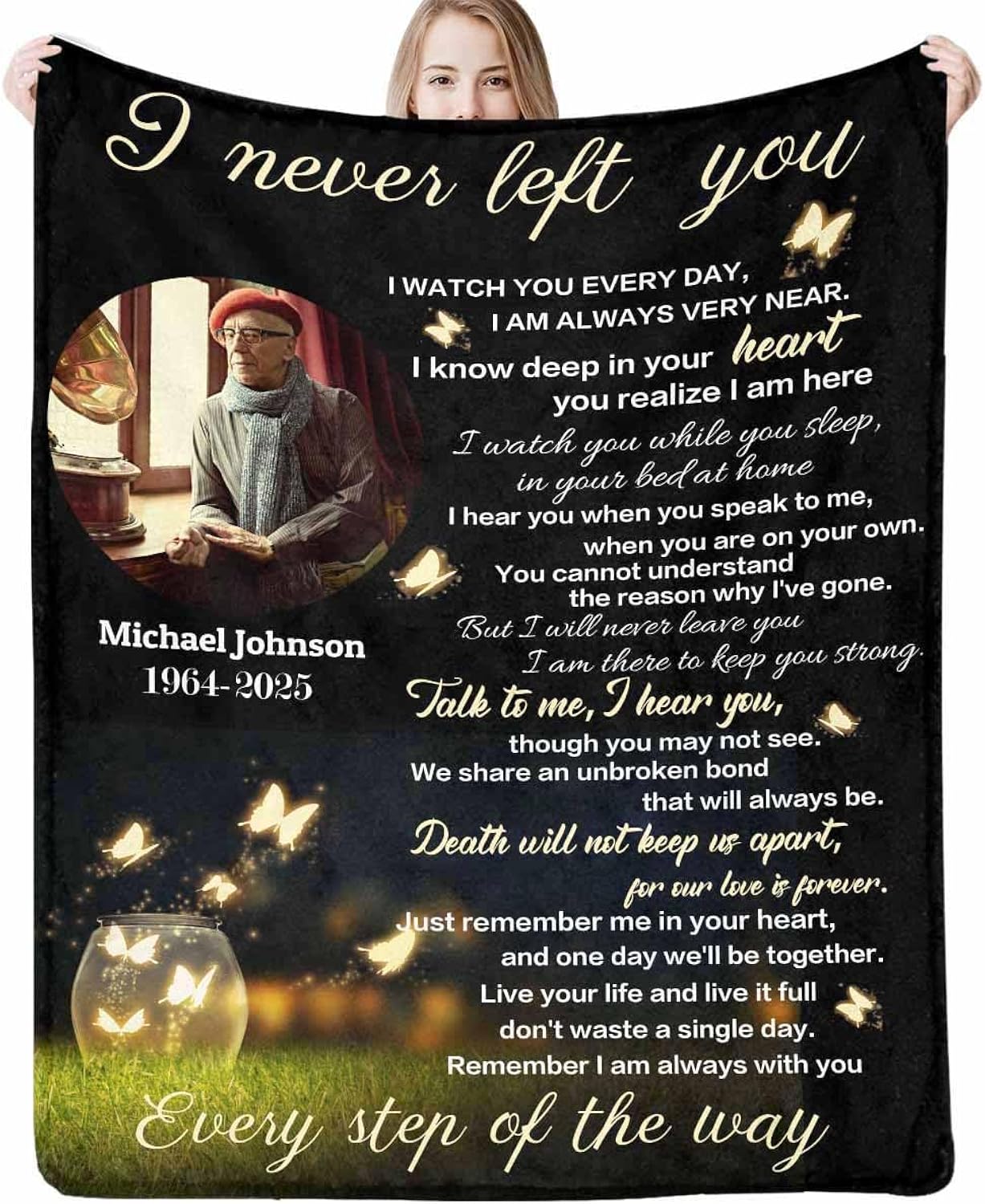 Custom Memorial Blanket with Photos for Loss of Mom Dad Son Daughter, Customized Memory Gift of Departed Loved Ones Gifts, Made in USA